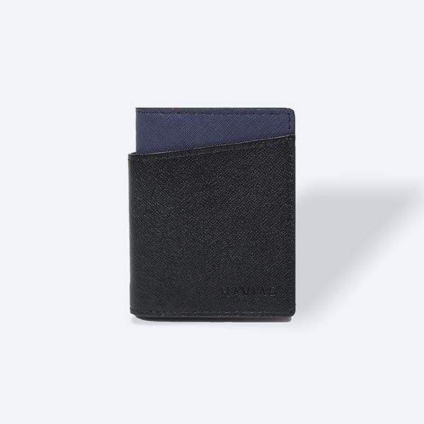 Ví Da Seashell Grid Frame Wallet, Đen Xanh Navy