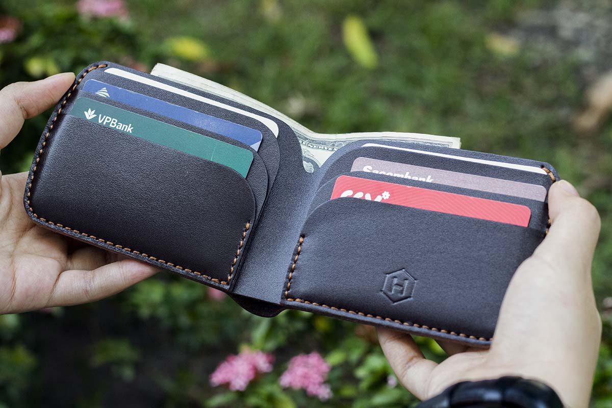 Bóp ví da thật nam nữ HAVIAS Ví da Dart Handcrafted Wallet Đen