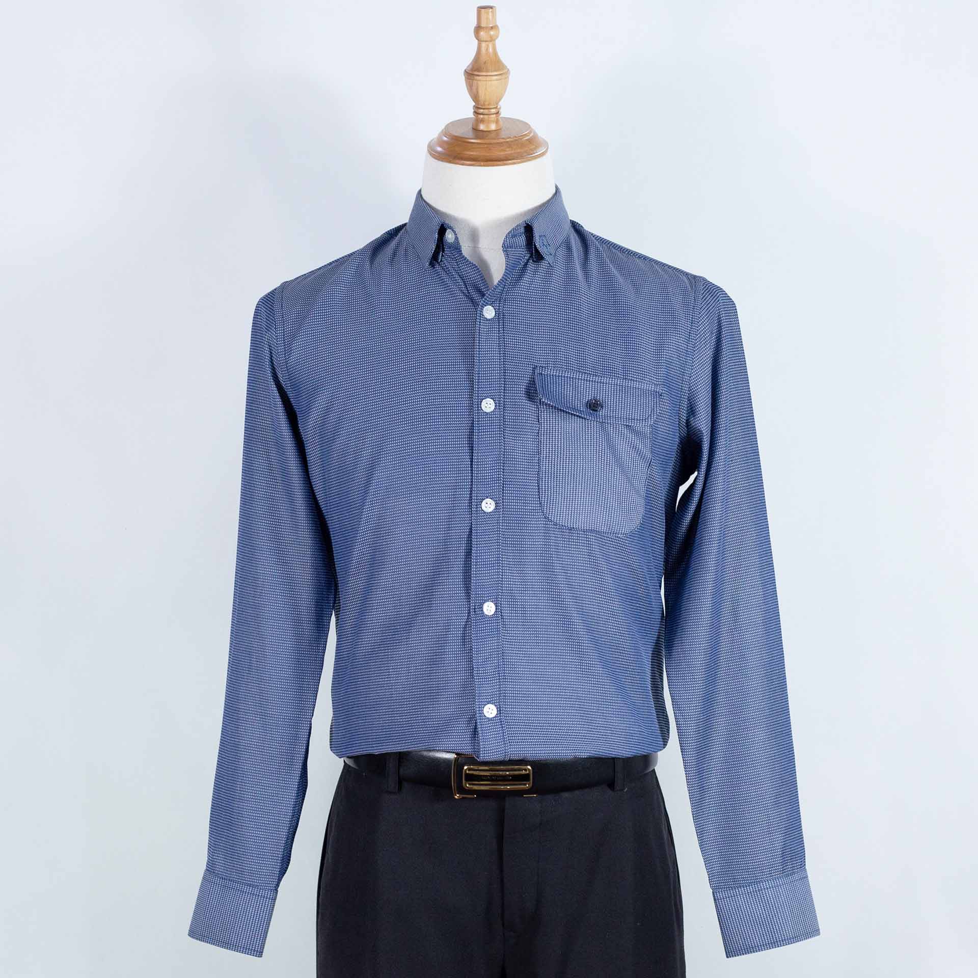 Áo Premium Rippled Dark Blue Shirt with Pocket