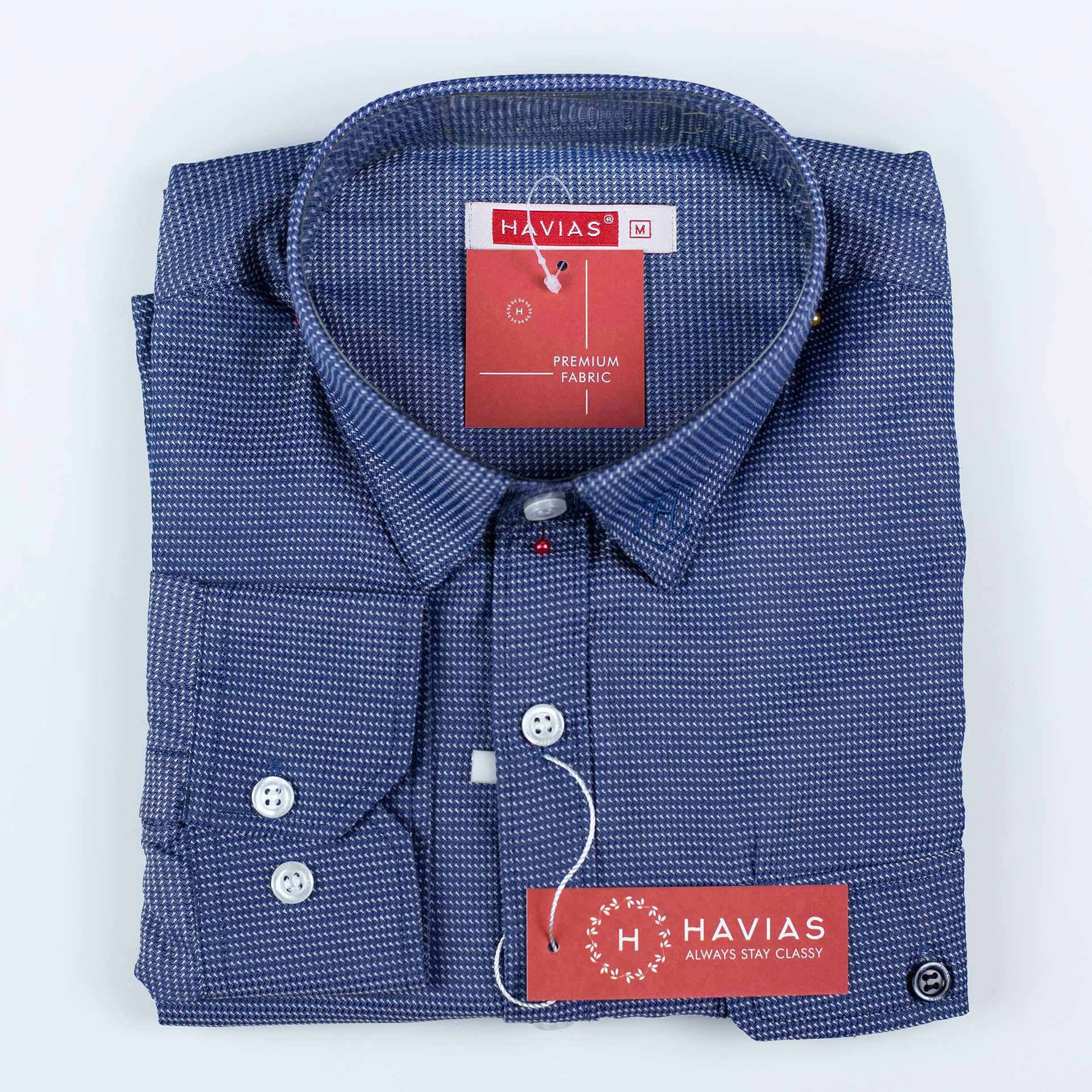 Áo Premium Rippled Dark Blue Shirt with Pocket