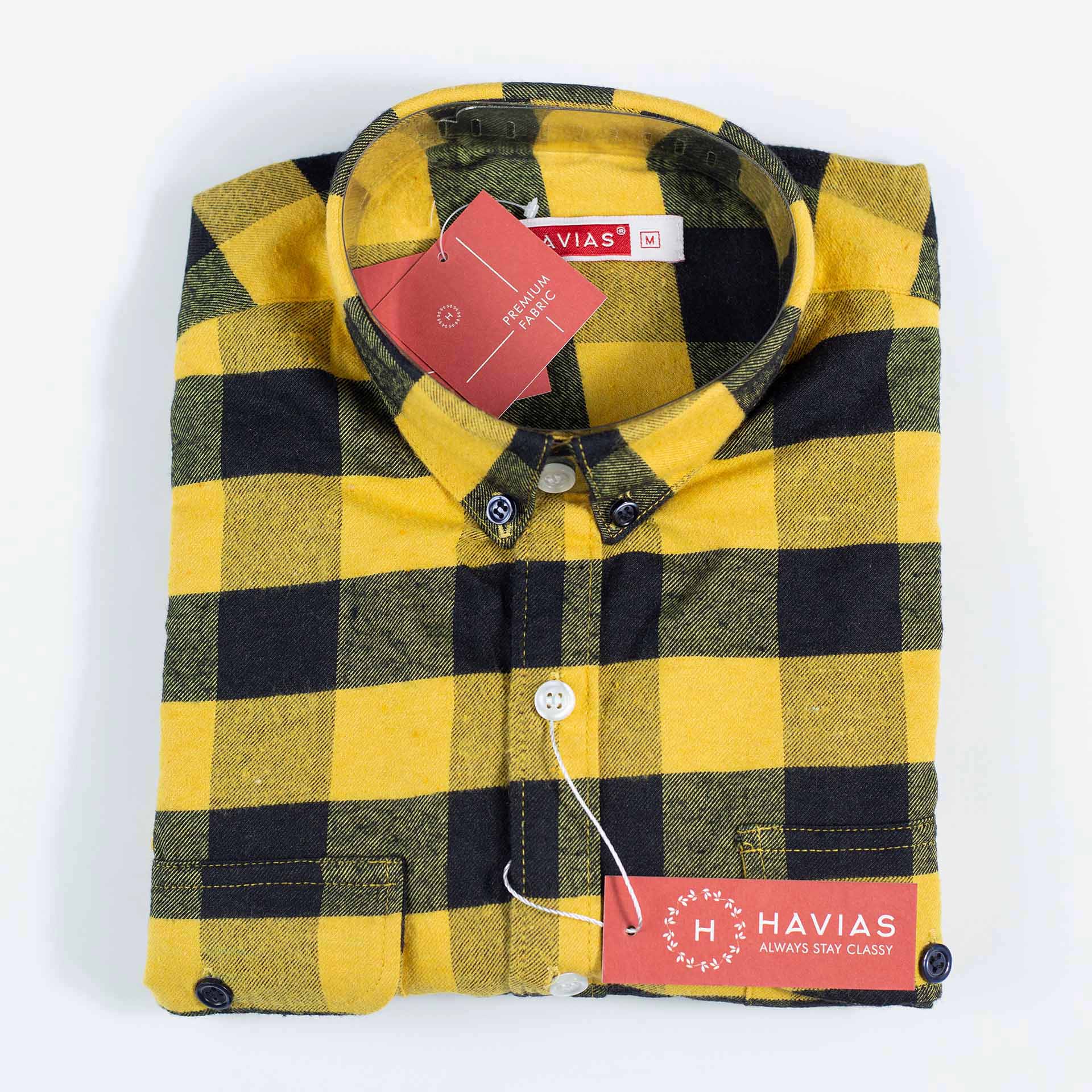 Sơ mi tay ngắn Caro Vàng Đen,  Pocket Yellow Black Short Sleeve Button Down Shirt