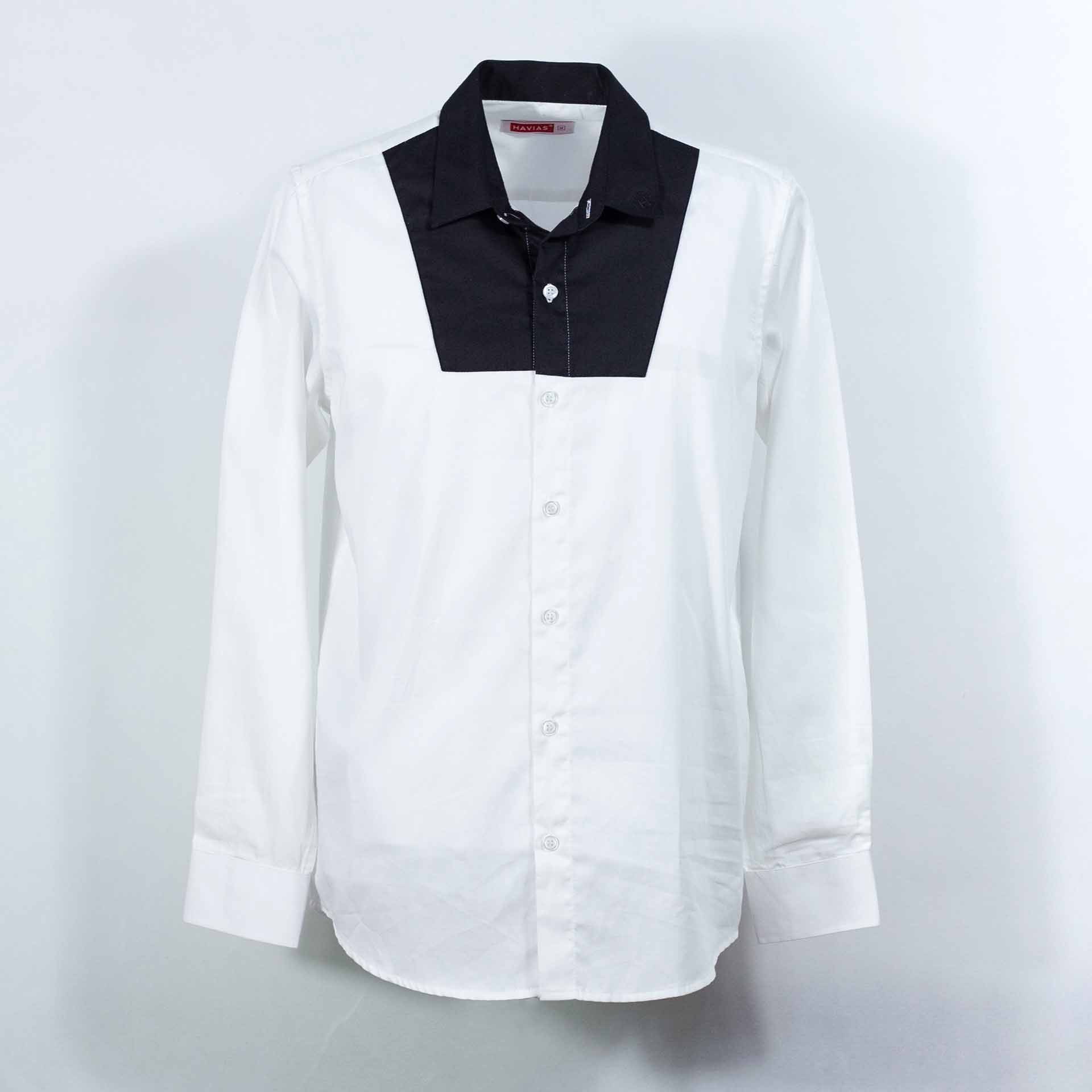 Sơ mi Trắng cao cấp, Black Chest Hidden Button Down White Shirt