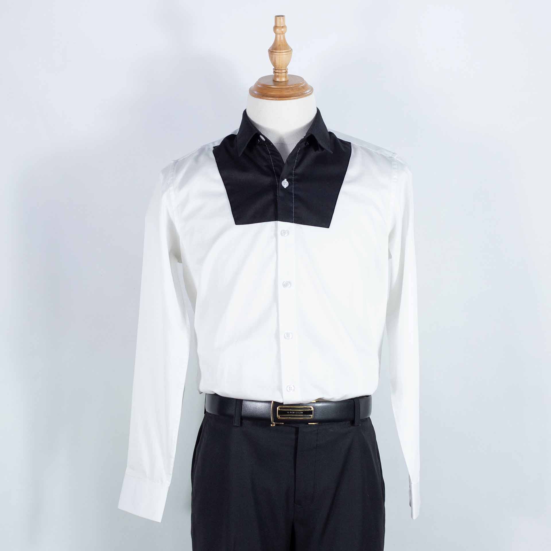 Sơ mi Trắng cao cấp, Black Chest Hidden Button Down White Shirt