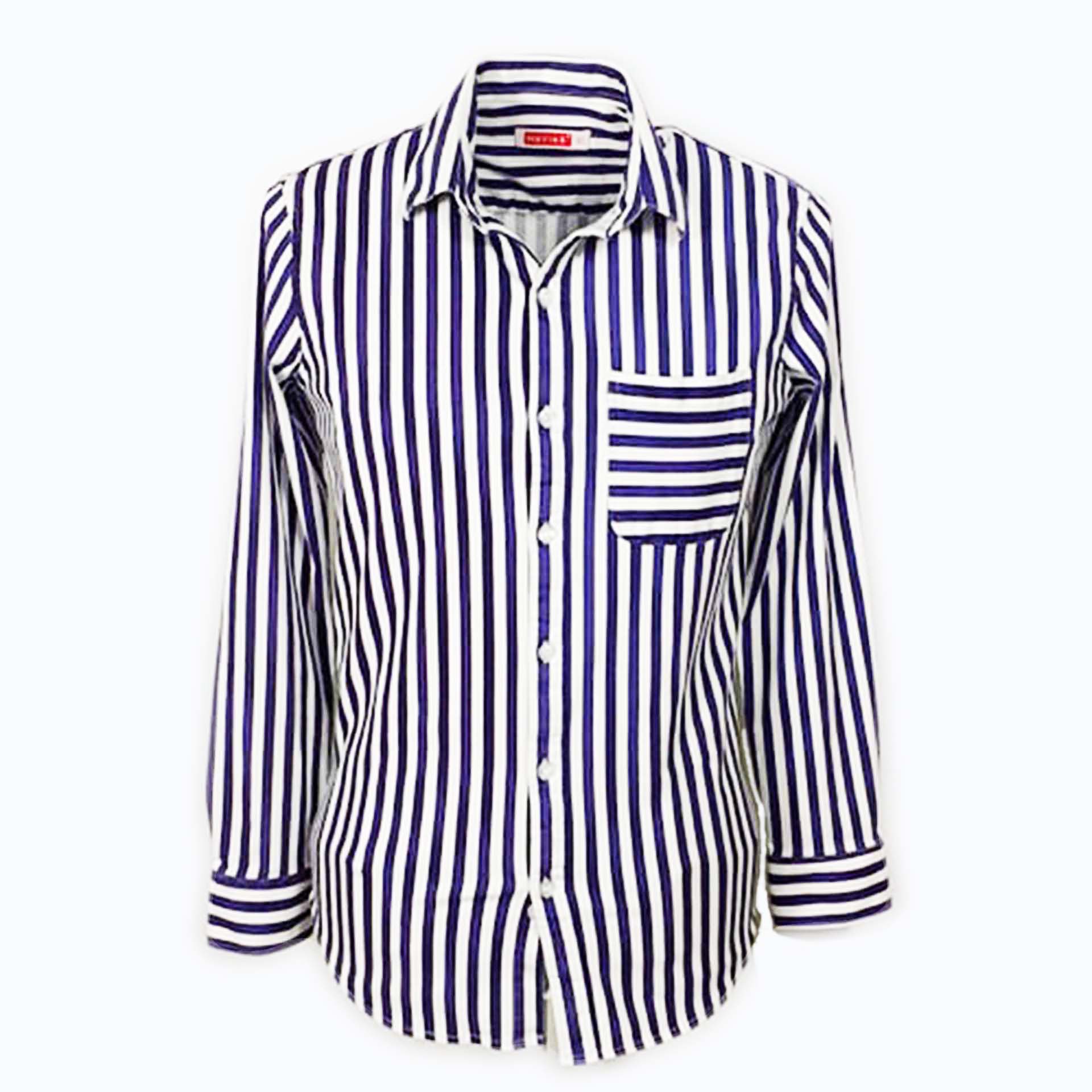 Áo sơ mi Navy Blue Striped Shirt with Flat Line Pocket