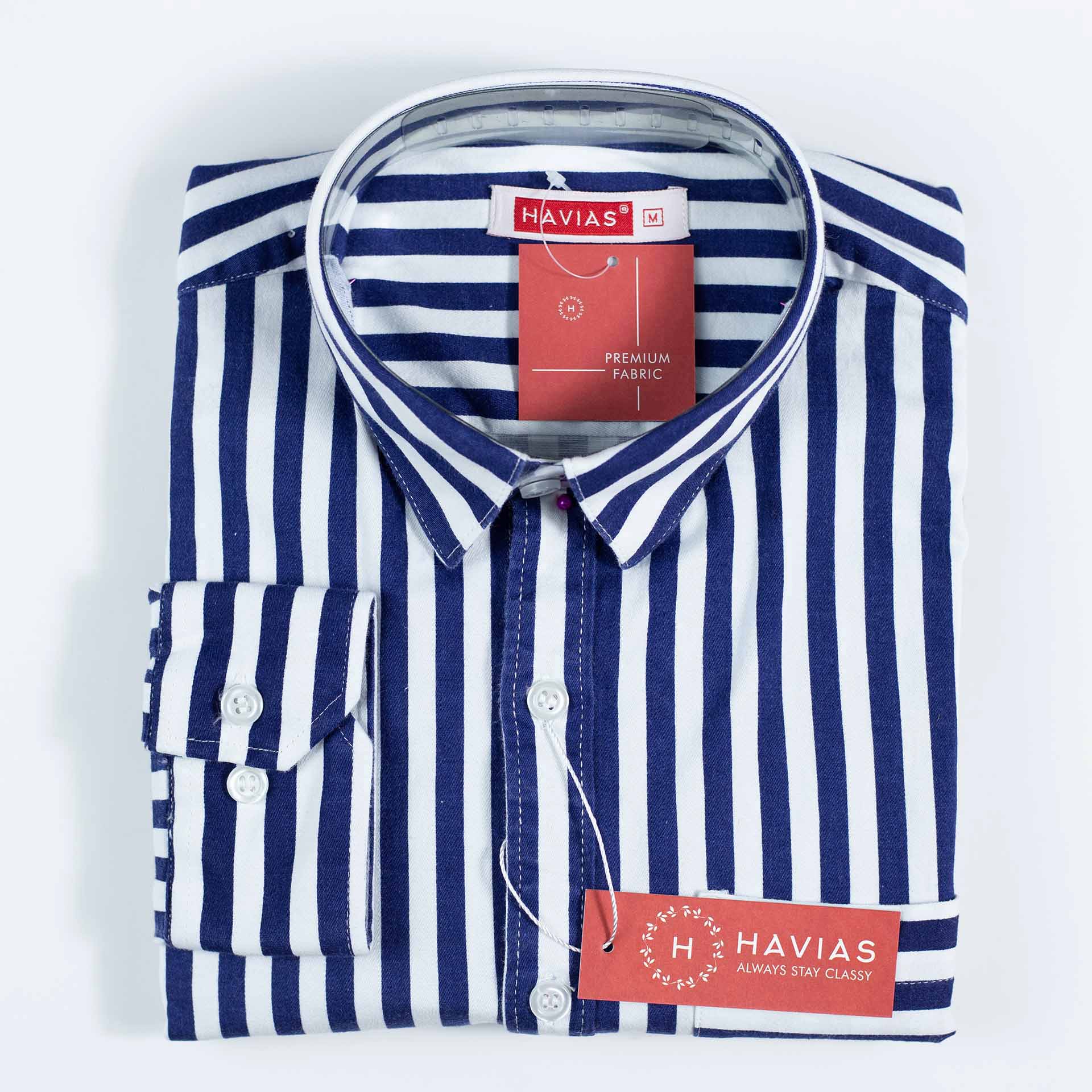 Áo sơ mi Navy Blue Striped Shirt with Flat Line Pocket