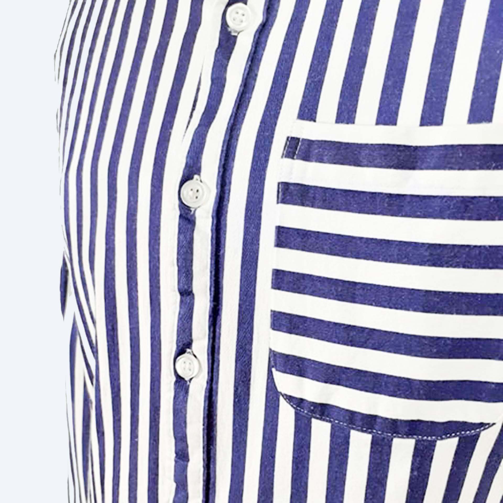 Áo sơ mi Navy Blue Striped Shirt with Flat Line Pocket