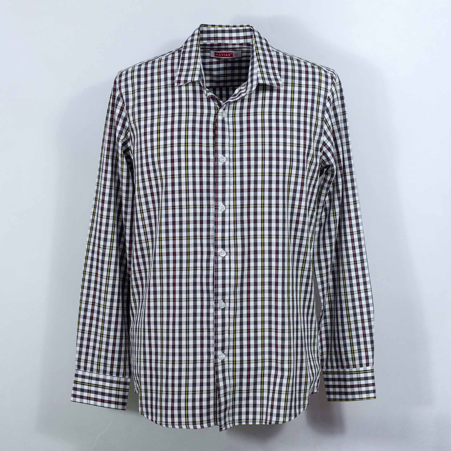 Sơ mi Premium sọc Đen Vàng Trắng, Premium Fabric Color Cross Hidden Button Down Shirt