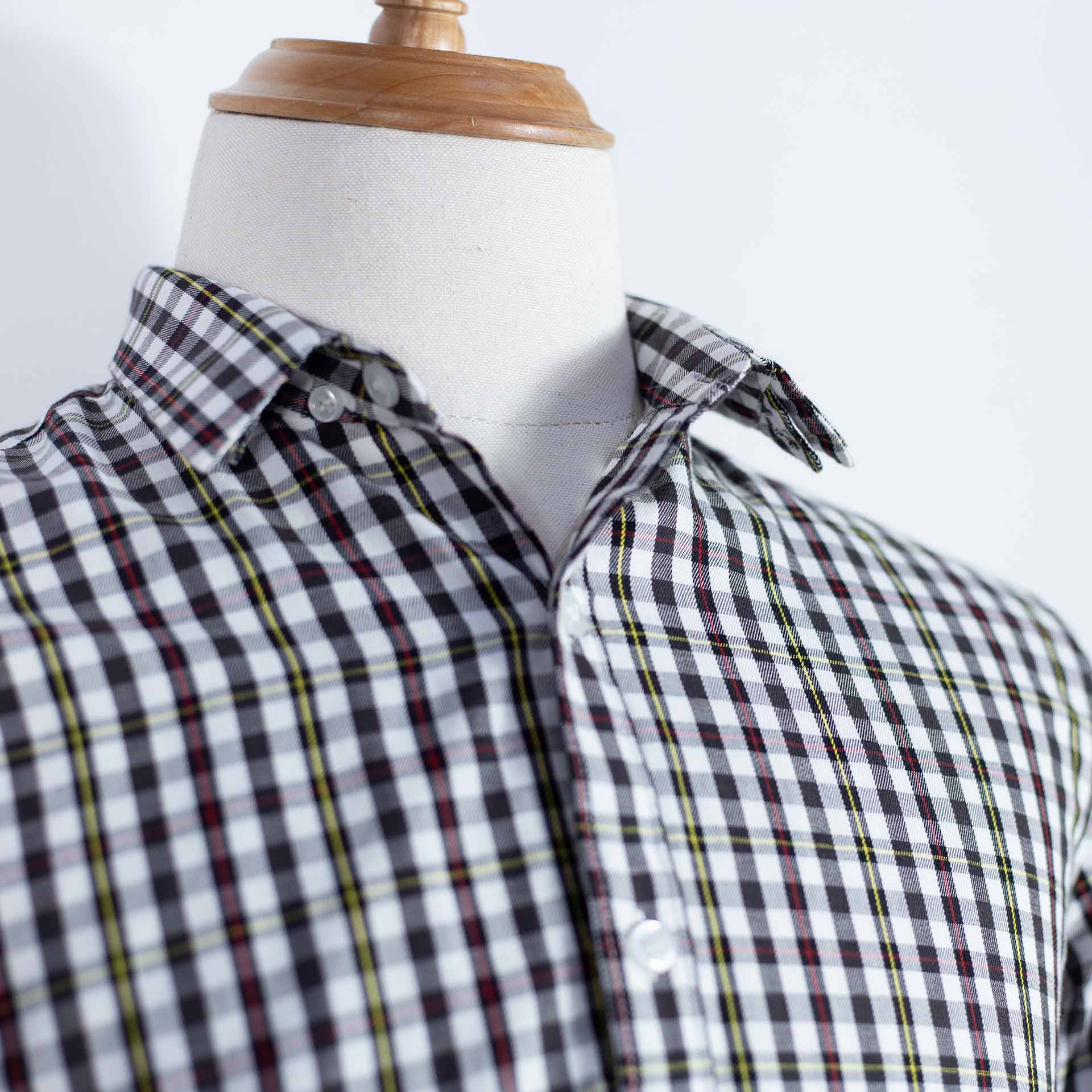 Sơ mi Premium sọc Đen Vàng Trắng, Premium Fabric Color Cross Hidden Button Down Shirt