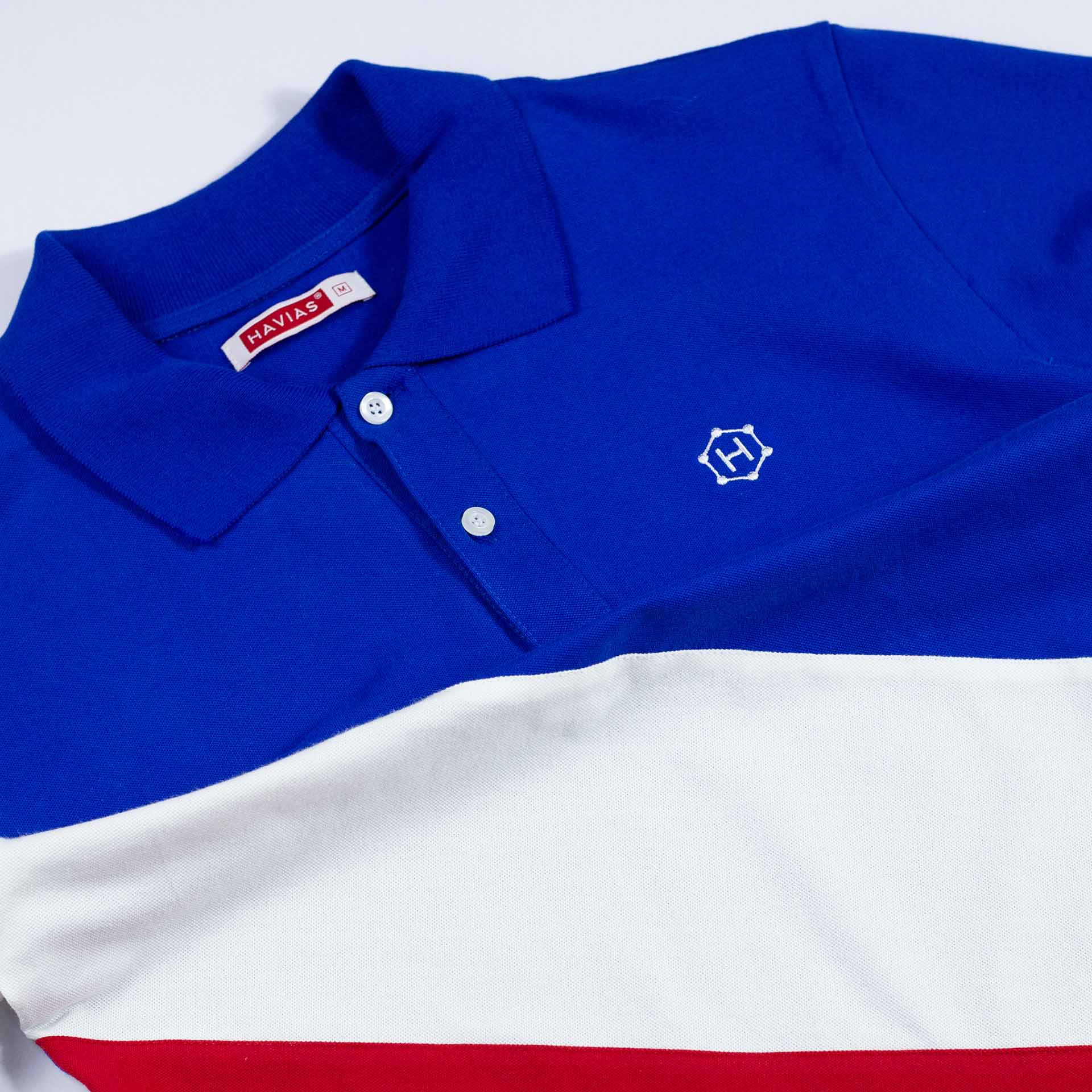 Navy Blue Mixed White Red Skew Premium Polo