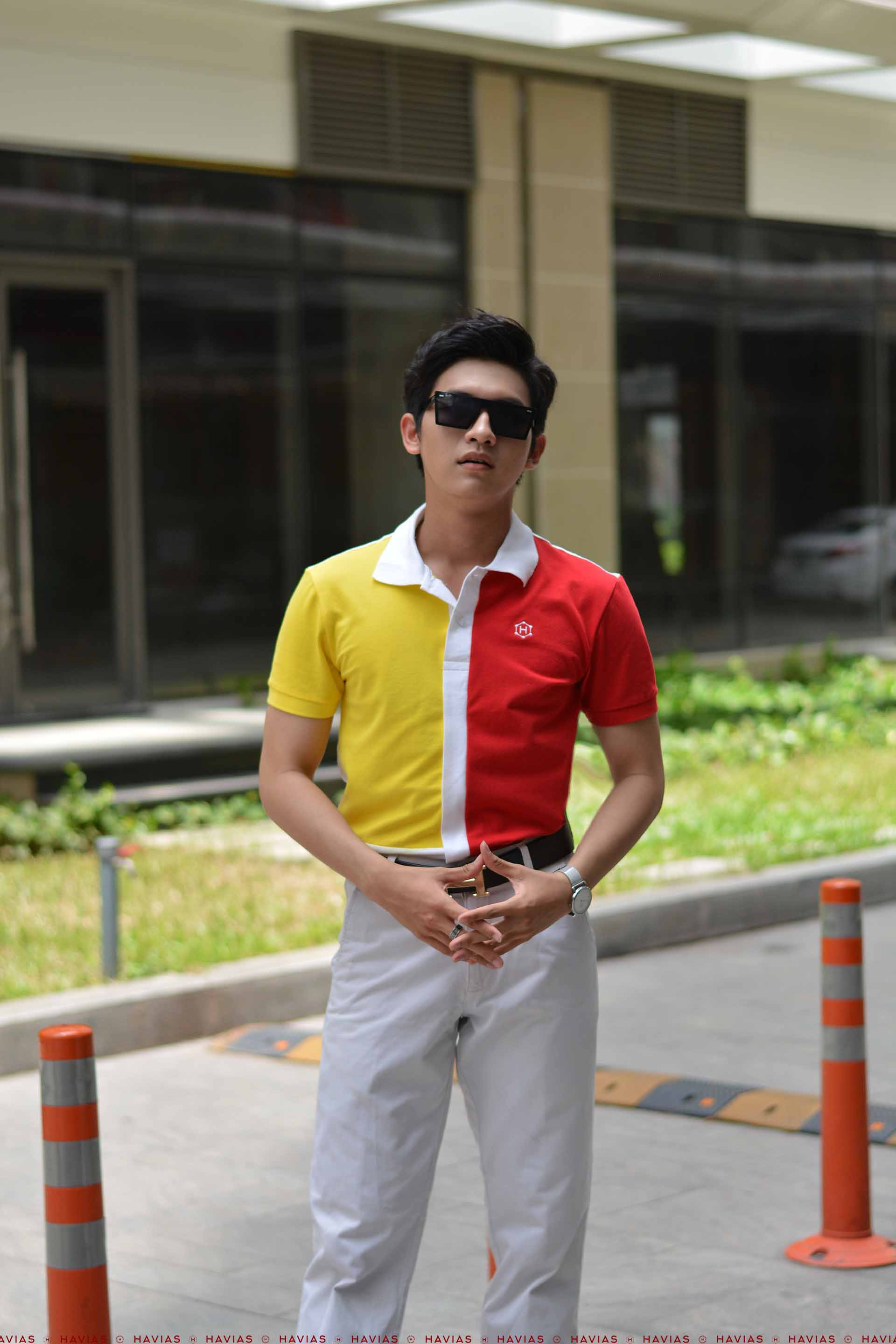 White Split mix Yellow Red Block Premium Polo