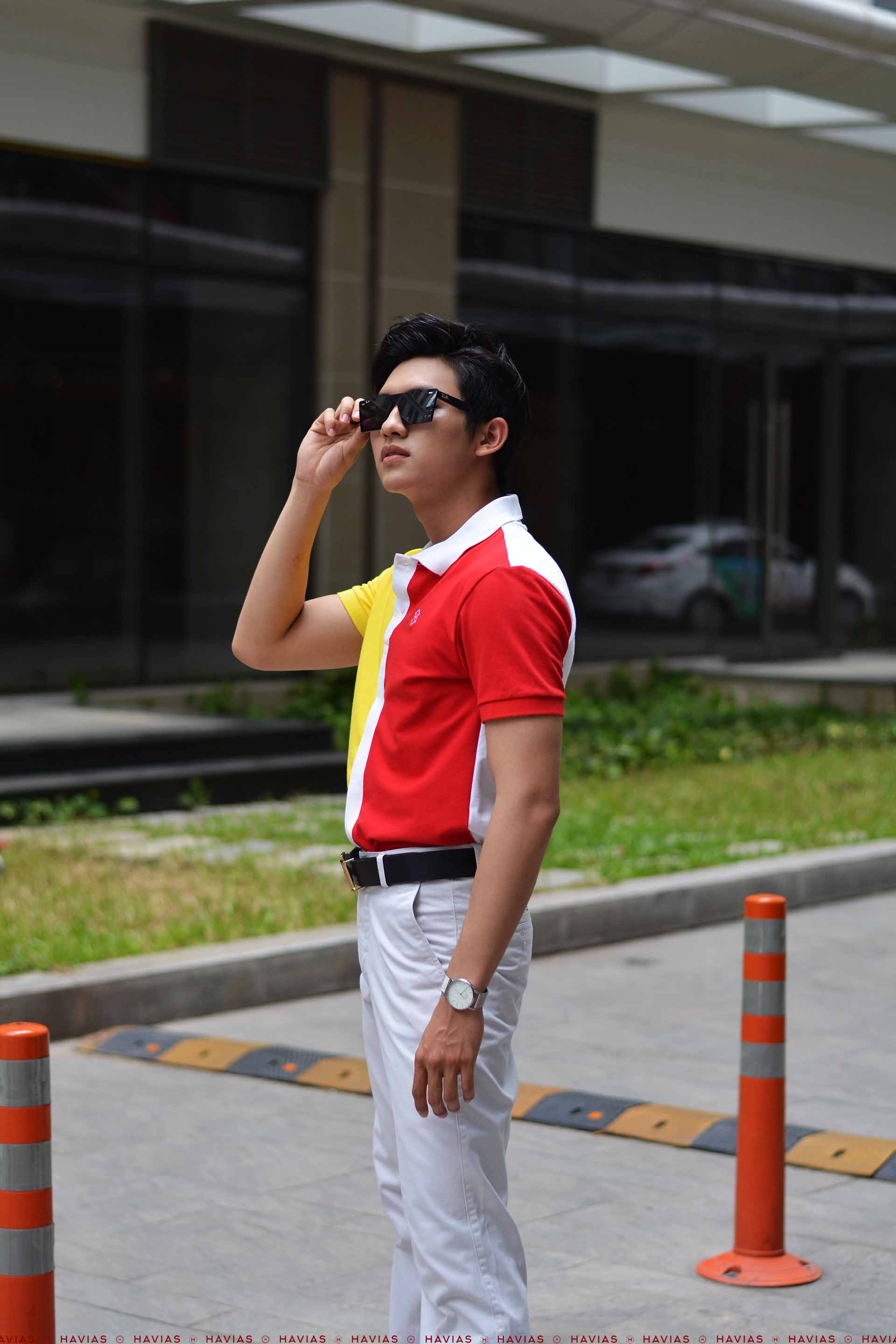 White Split mix Yellow Red Block Premium Polo