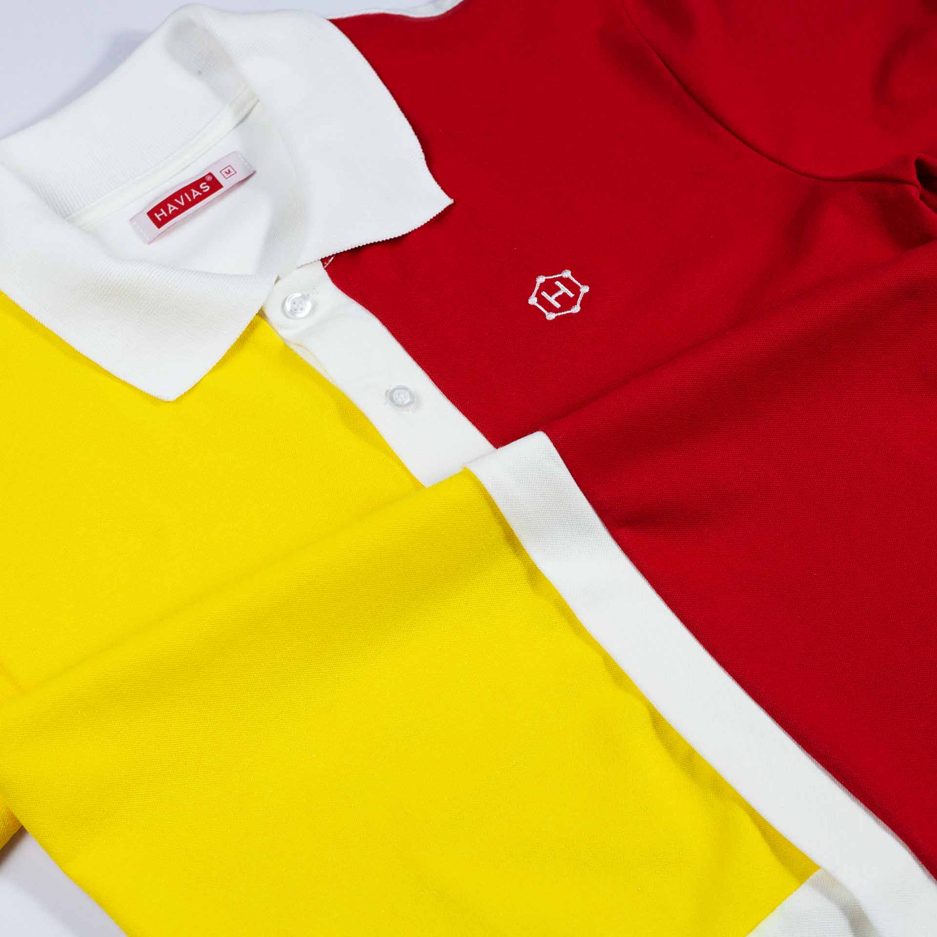 White Split mix Yellow Red Block Premium Polo