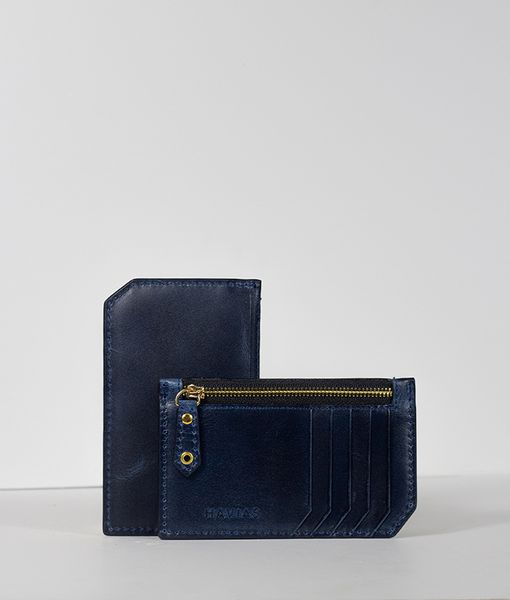 Ví da Mini Harmony Handcrafted Wallet, Xanh Navy