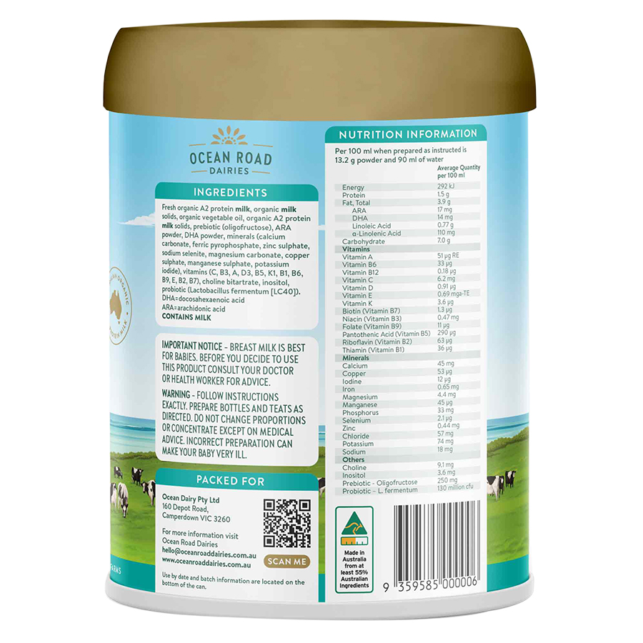 Sữa Ocean Road Oganic A2 số 1 900g (0-6 tháng tuổi)