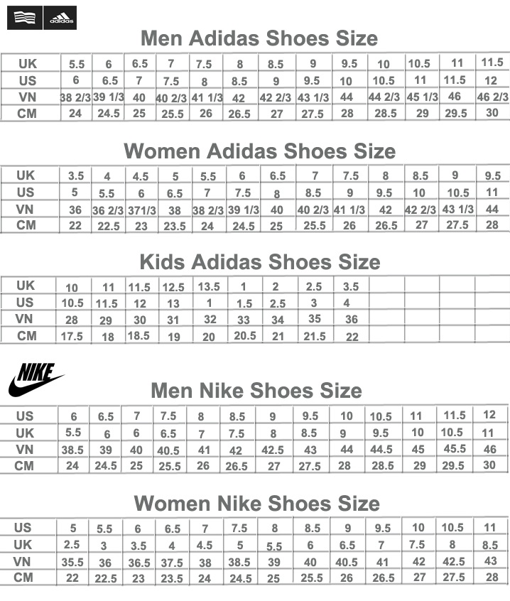 Cách chọn size giày Adidas, giày Nike Chính Hãng