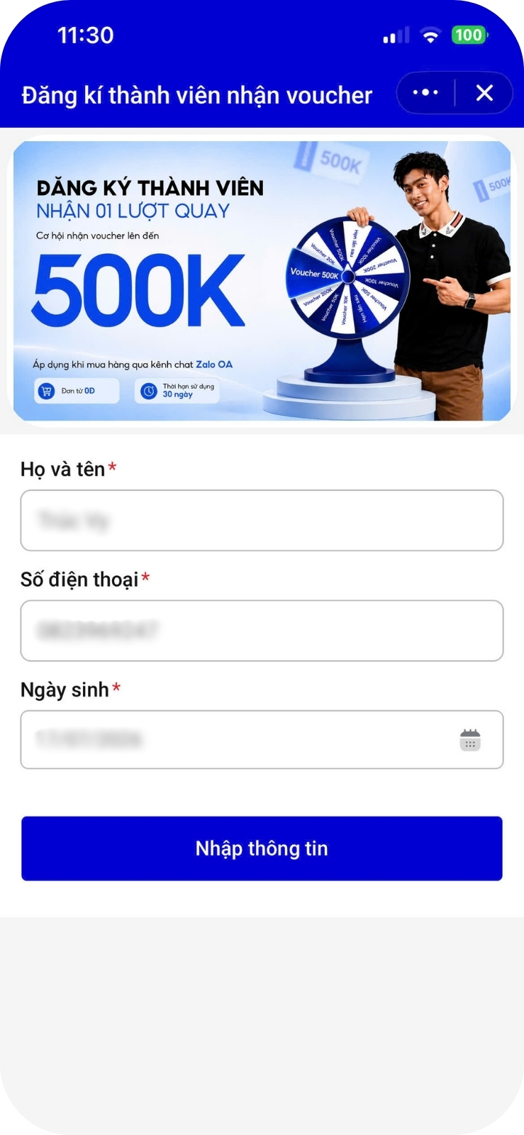 Điền thông tin đăng ký