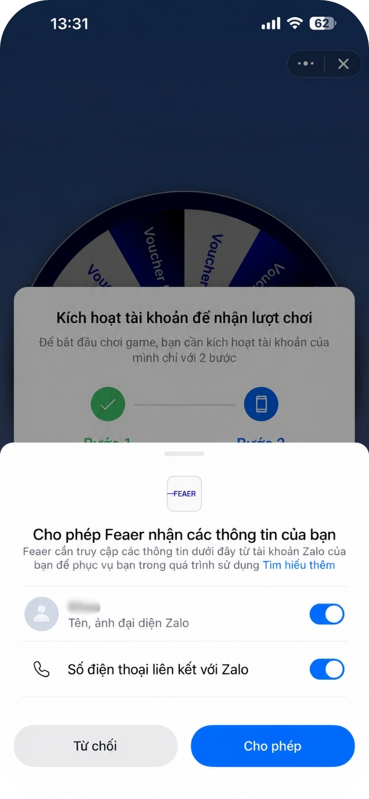 Cho phép Zalo OA truy cập thông tin