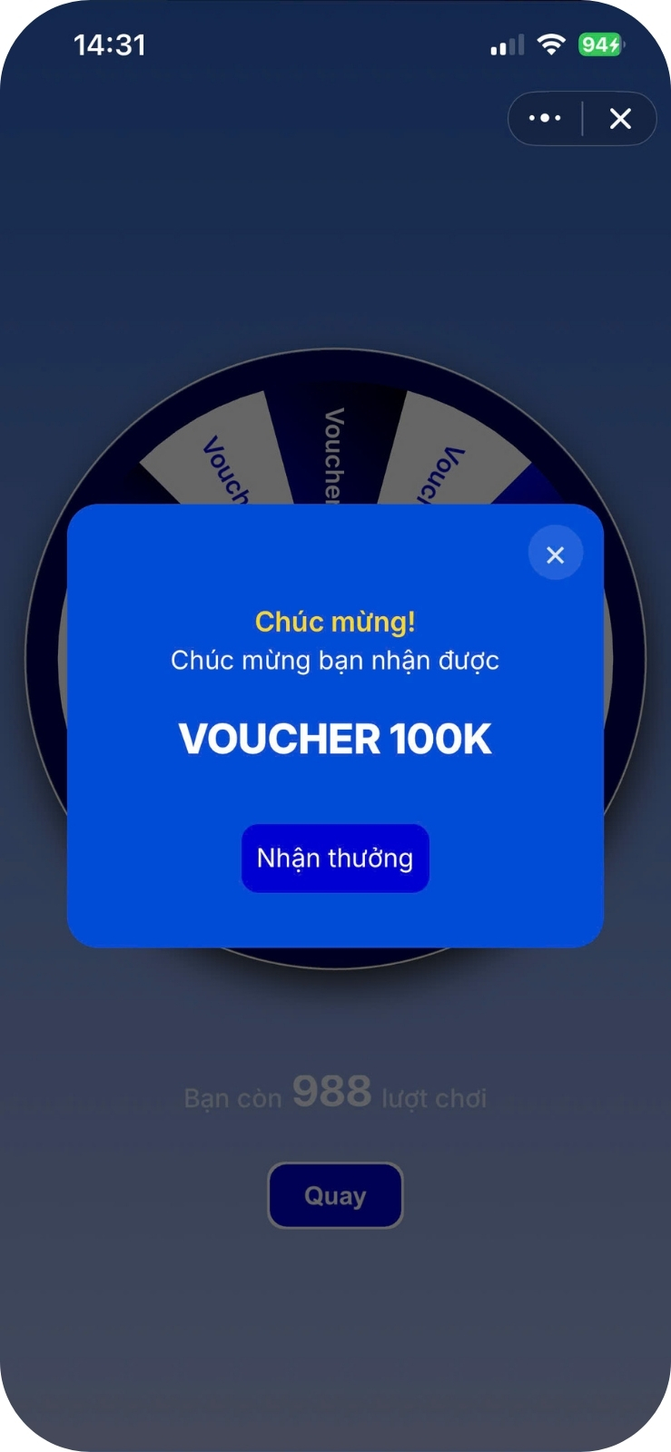 Quay để nhận voucher