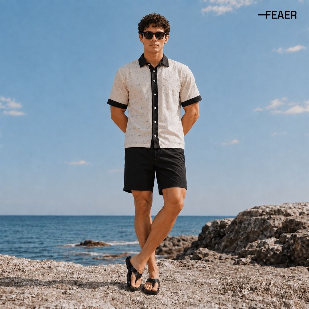 Áo sơ mi Repeat phối quần short Basic Sleek FEAER