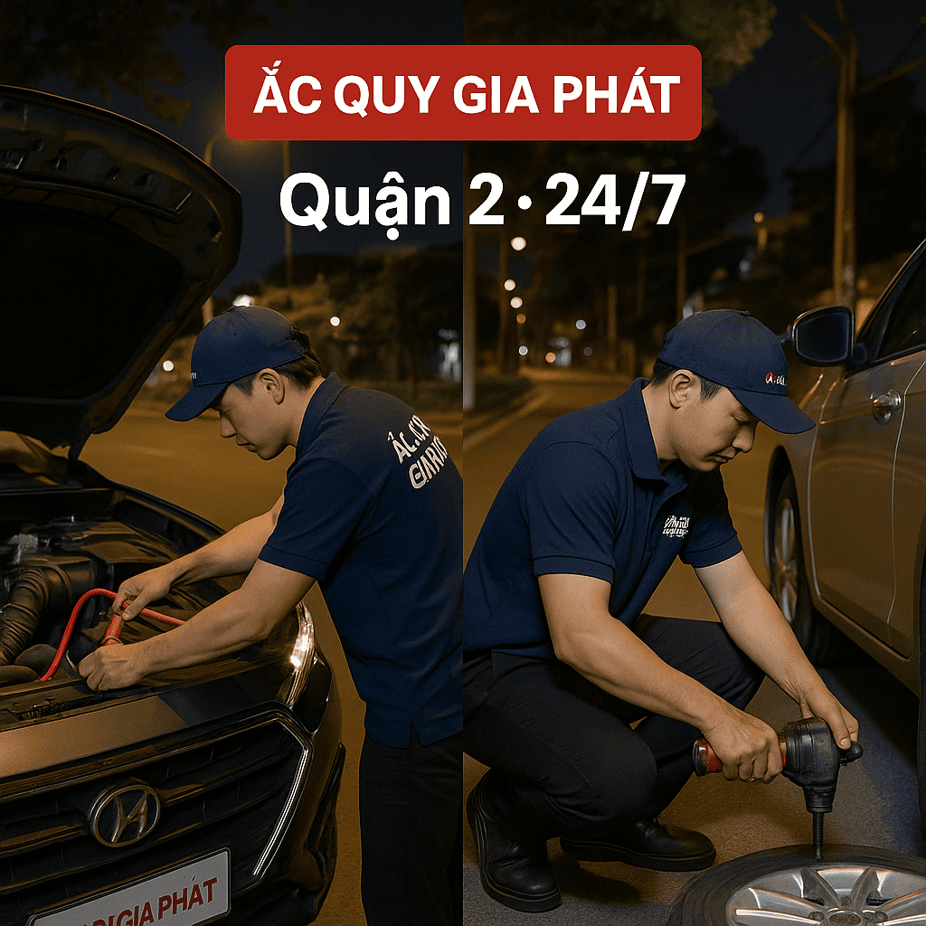 Ắc Quy Gia Phát: Cứu Hộ Ắc Quy Ô Tô & Vá Vỏ Lưu Động Quận 2 – Phục Vụ 24/7 Tận Nơi Ắc Quy Gia Phát: Cứu Hộ Ắc Quy Ô Tô & Vá Vỏ Lưu Động Quận 2 – Phục Vụ 24/7 Tận Nơi