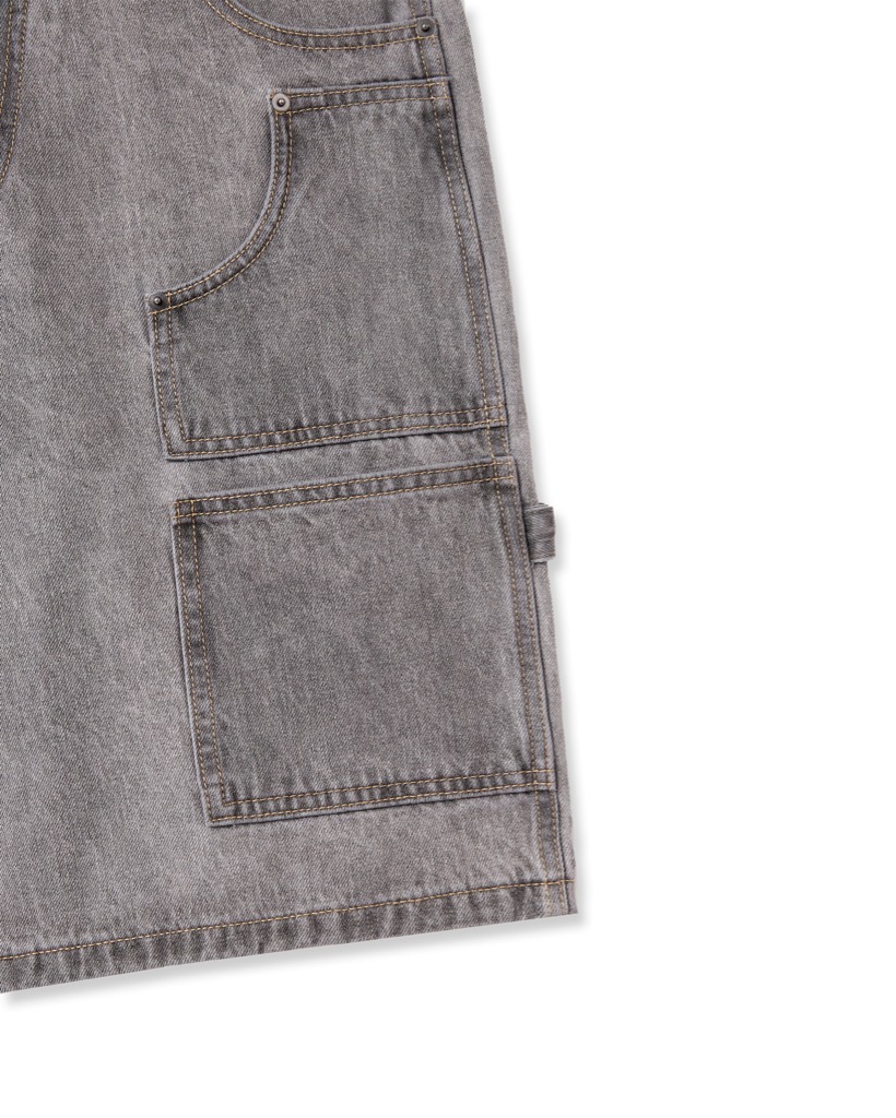 Insane® Patch Denim Shorts - Light Grey