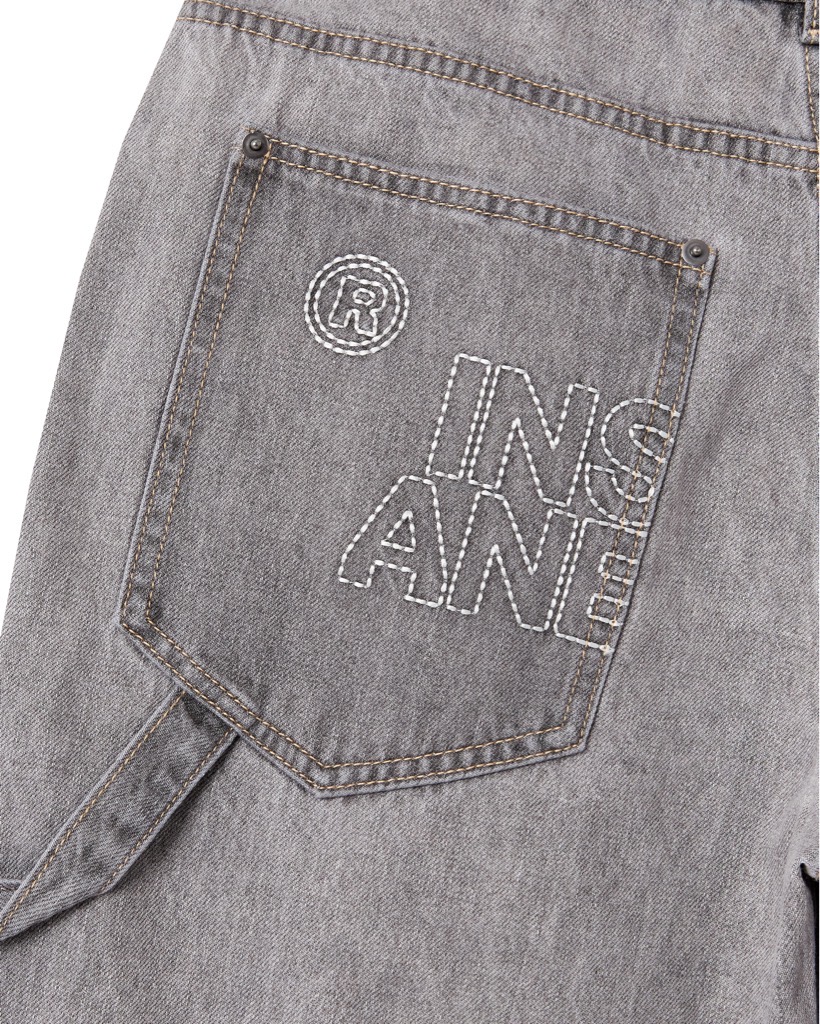 Insane® Patch Denim Shorts - Light Grey