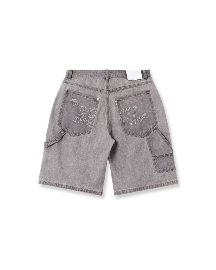Insane® Patch Denim Shorts - Light Grey