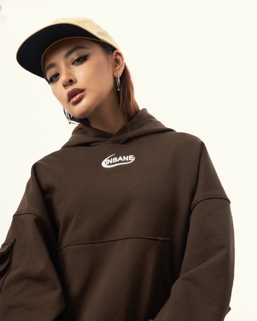 Insane® Pocket Boxy Hoodie - Brown