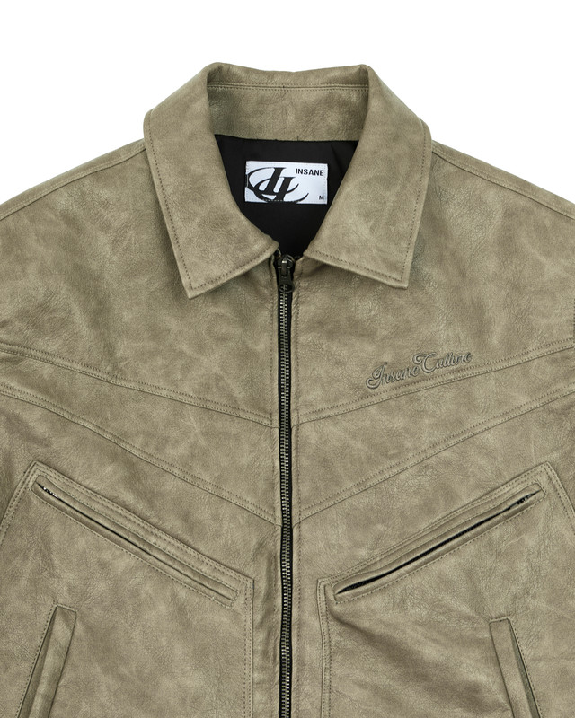 Insane® Noir Leather Jacket - Olive