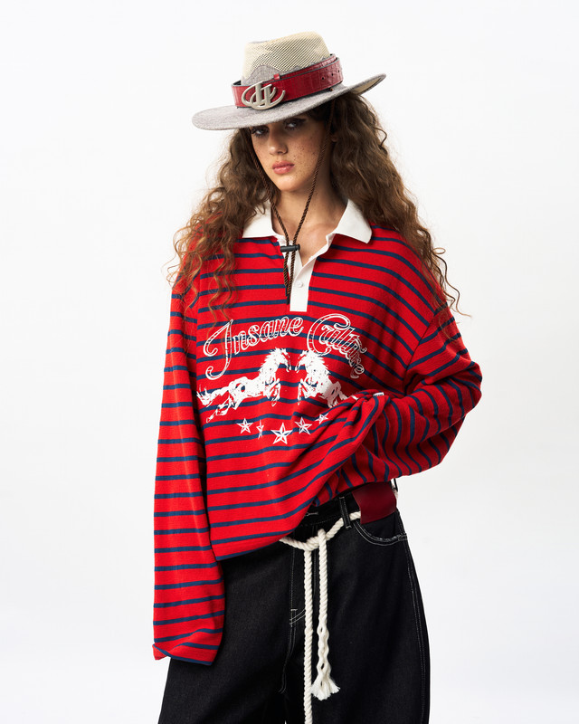 Insane® Twin Horse Polo LongSleeve - Red