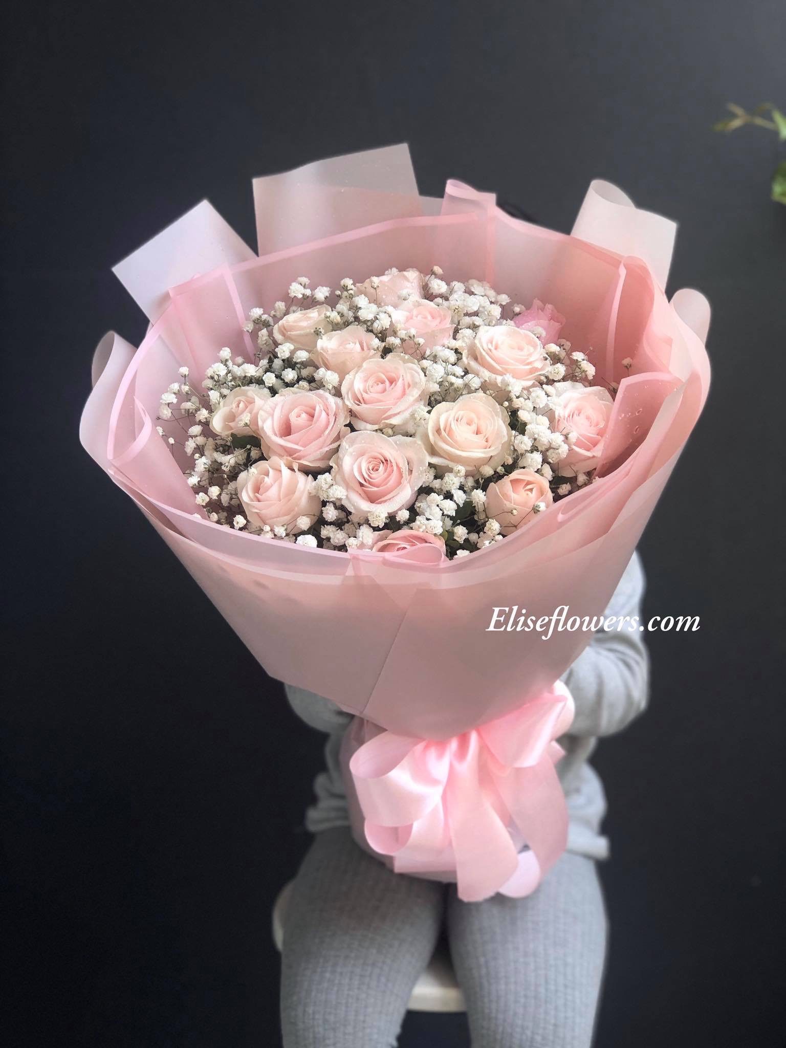 Bó hoa hồng kem dâu đẹp | bó hoa hồng màu pastel đẹp
