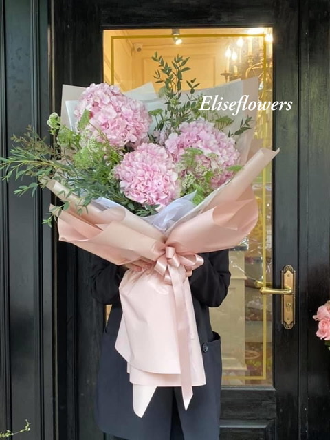 Bó hoa cẩm tú cầu mầu hồng 3 bông - hoa sinh nhật, điện hoa quận cầu giấy