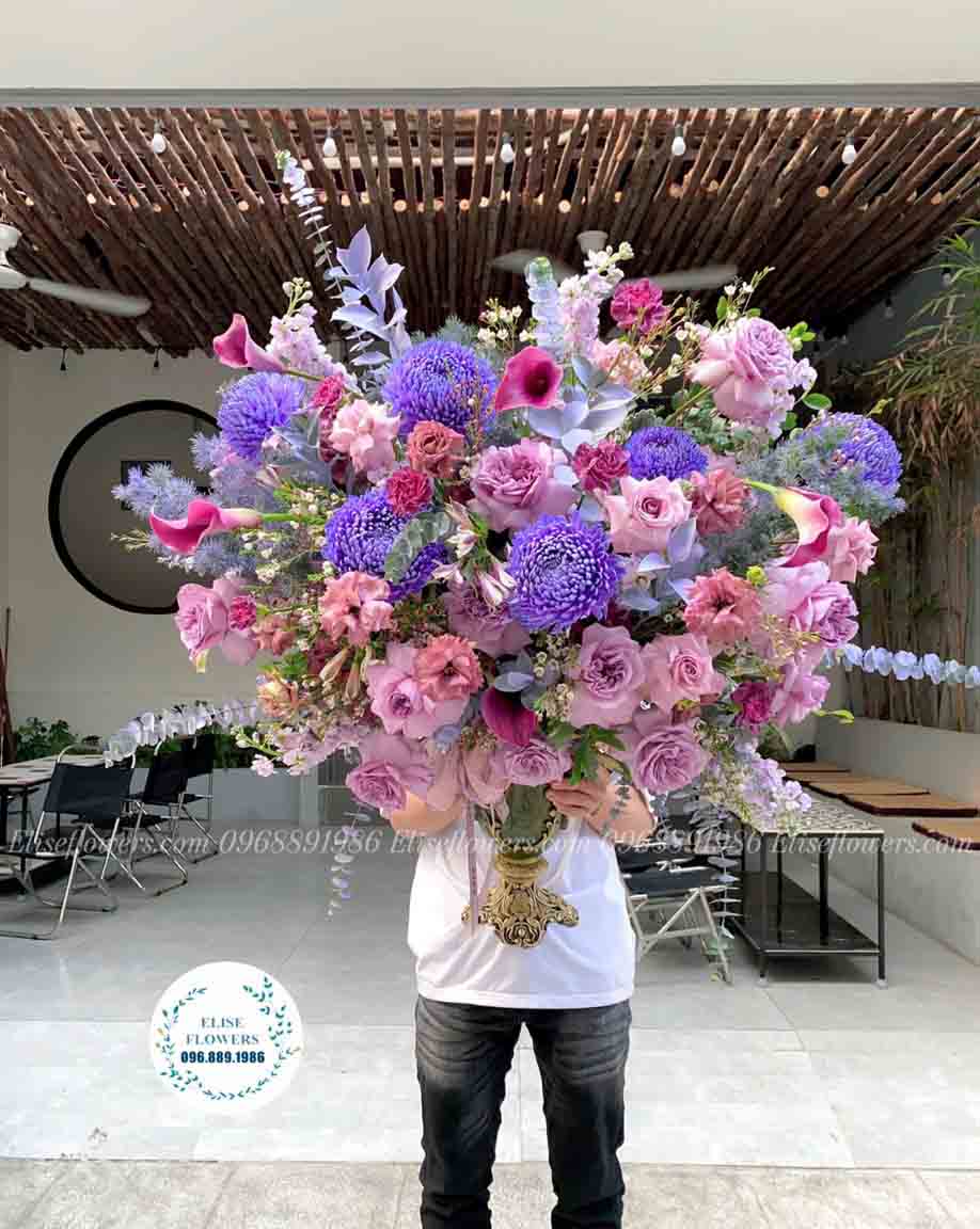 Bình hoa màu tím chúc mừng sinh nhật lãnh đạo, chủ tịch, đối tác đẹp | Eliseflowers - shop hoa tươi Hà Nội