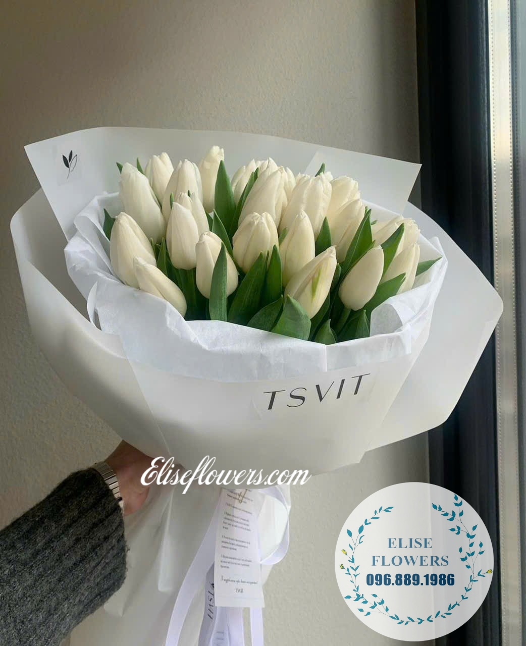 Bó hoa Tulip trắng tinh khôi. Bó hoa đẹp tại Hà Nội. Địa chỉ đặt hoa tươi nhập khẩu cao cấp