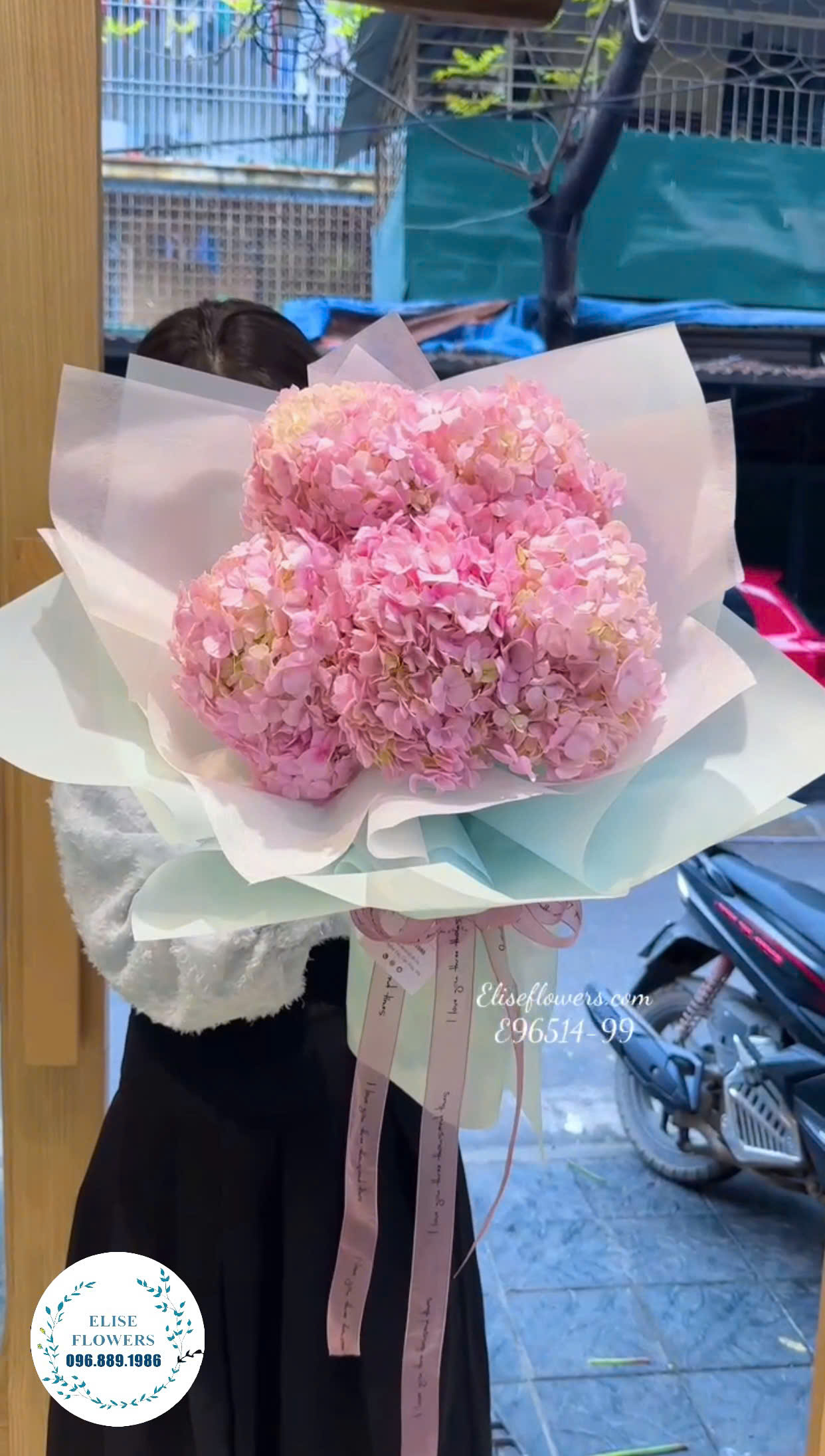 đặt mua bó hoa cẩm tú cầu màu hồng 5 bông