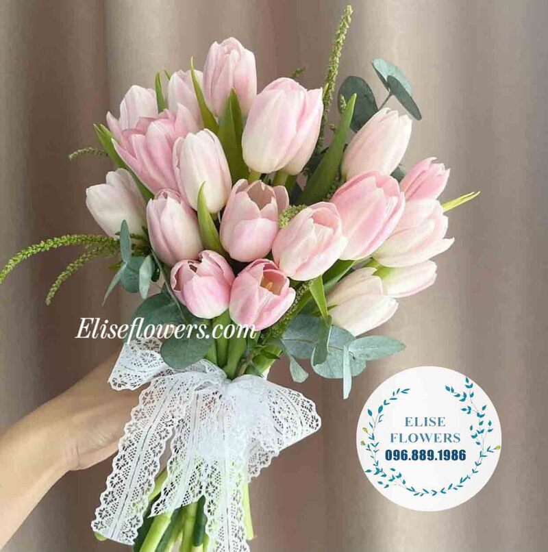 Hoa cưới tulip hồng đẹp mộng mơ - Shop hoa tươi Hà Nội - Elise Flowers