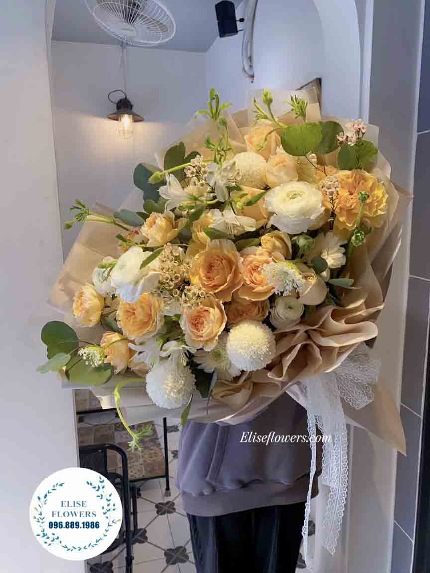 Hoa tươi Hà Nội | Bó hoa tone vàng tươi sáng chúc mừng sinh nhật bạn gái | Bó hoa đẹp tại Eliseflowers - Shop hoa tươi uy tín