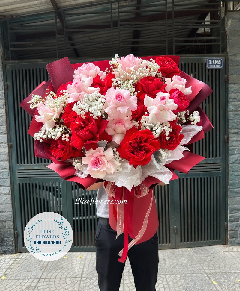 bó hoa hồng đỏ ohara mix hồng lạc thần tại Ellise Flowers | Điện hoa Hà Nội 24h | Shop hoa tươi Hà Nội 
