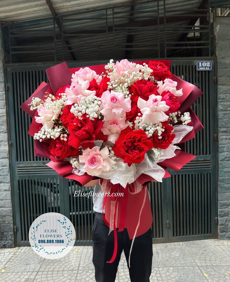 bó hoa hồng đỏ ohara mix hồng lạc thần tại Ellise Flowers | Điện hoa Hà Nội 24h | Shop hoa tươi Hà Nội 