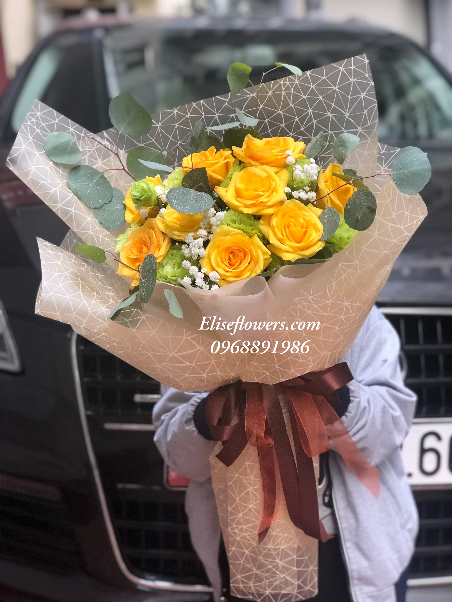 Bó hoa hồng vàng 300K - bó hoa hồng vàng đẹp Hà Nội - Điện hoa hà nội