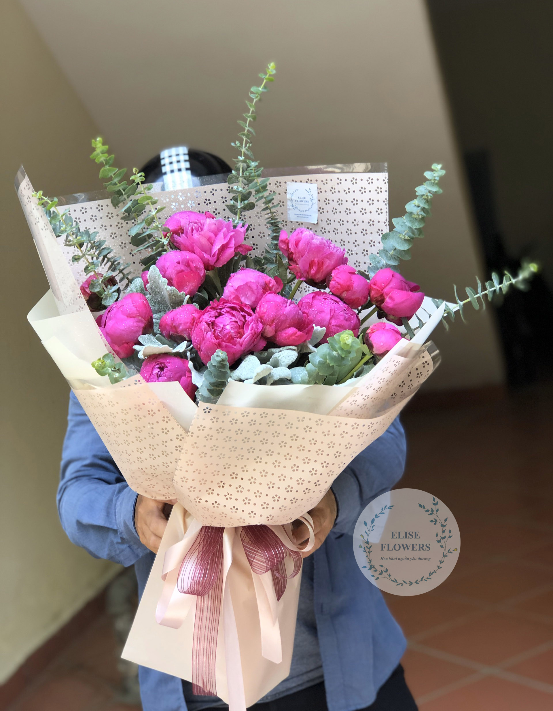 Bó hoa mẫu đơn màu hồng - kiêu sa quý phái - điện hoa hà nội - hoa tặng sinh nhật sếp