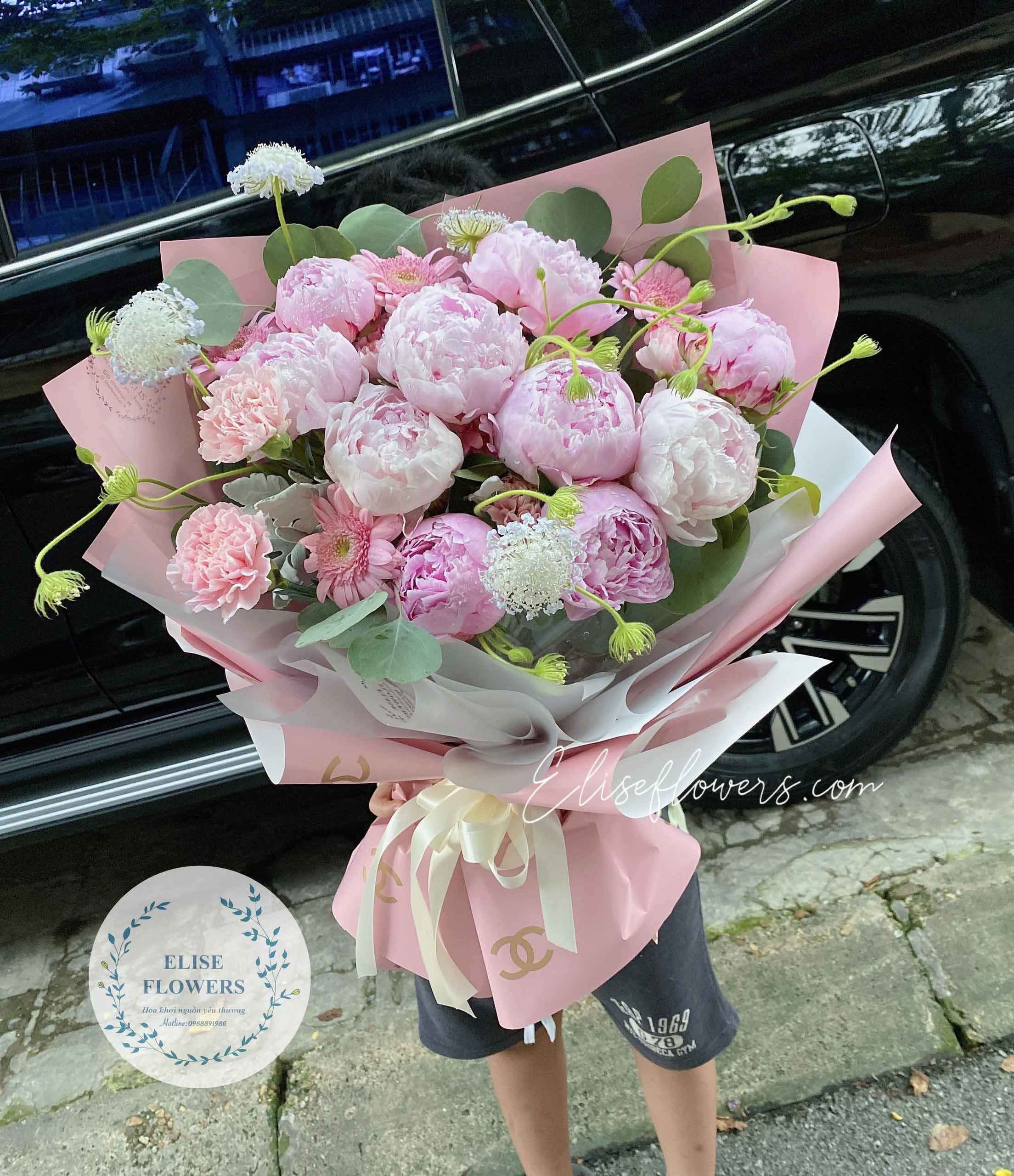 Bó hoa mẫu đơn hồng đẹp - Bó hoa mẫu đơn màu hồng ở Hà Nội