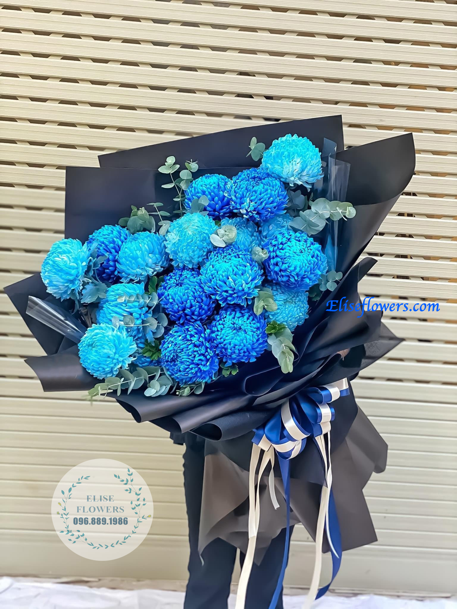 Bó Hoa Tươi Cúc Mẫu Đơn Nhập Khẩu Xanh Blue | Bó Hoa Tươi Màu Xanh