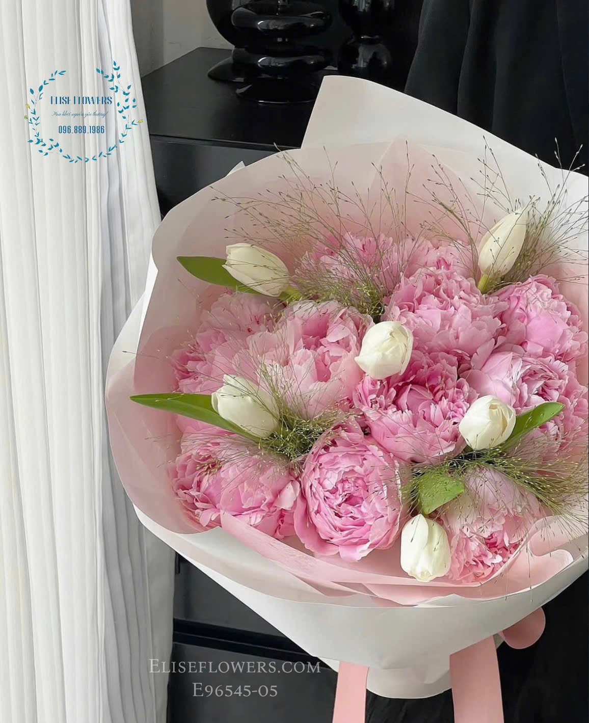 Bó hoa mẫu đơn tặng sinh nhật cao cấp. Shop hoa tươi nhập khẩu Eliseflowers