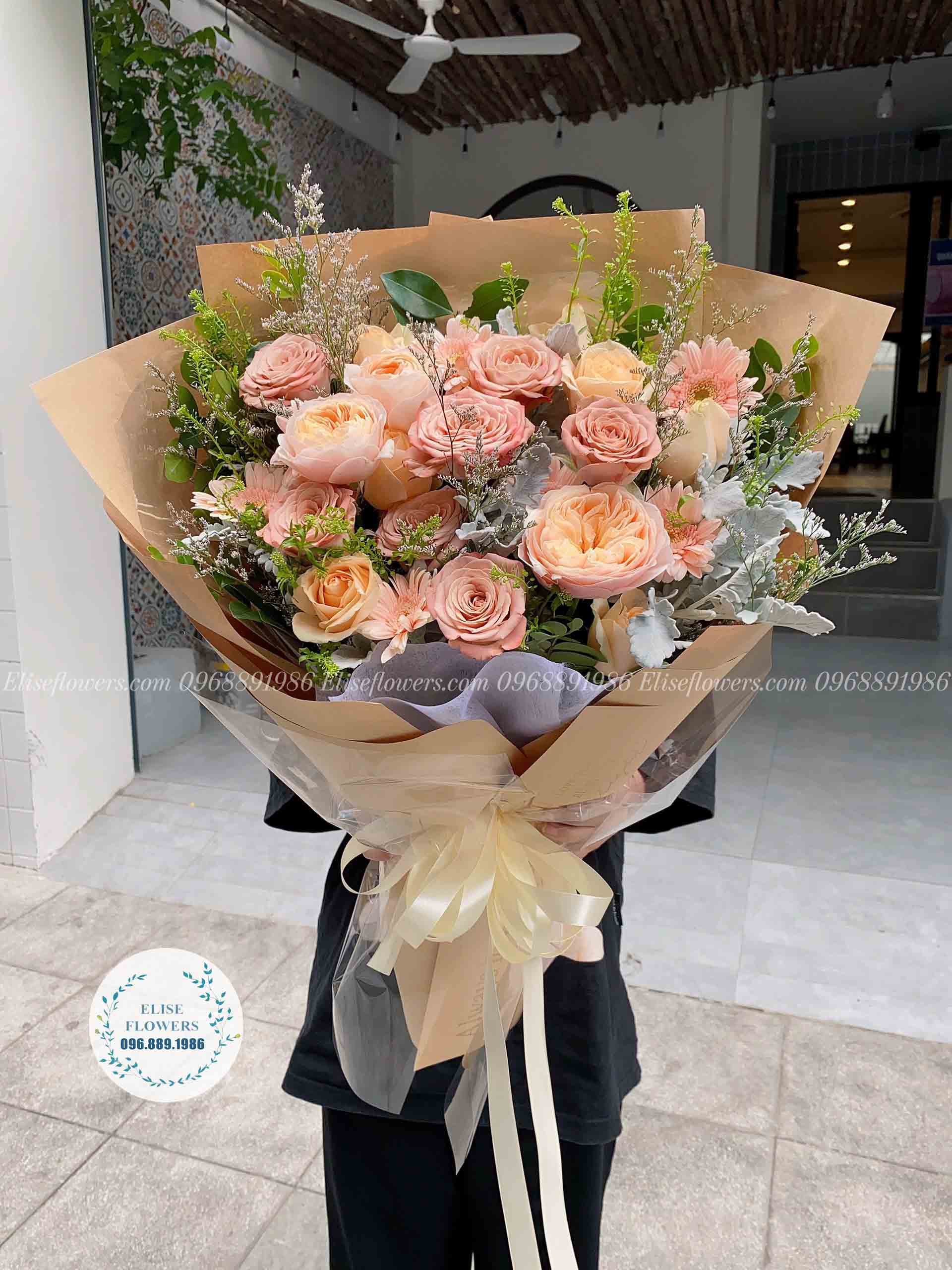 Bó hoa hồng ngoại capuchino mix hồng ngoại juliet thanh lịch - Hoa tươi Hà Nội