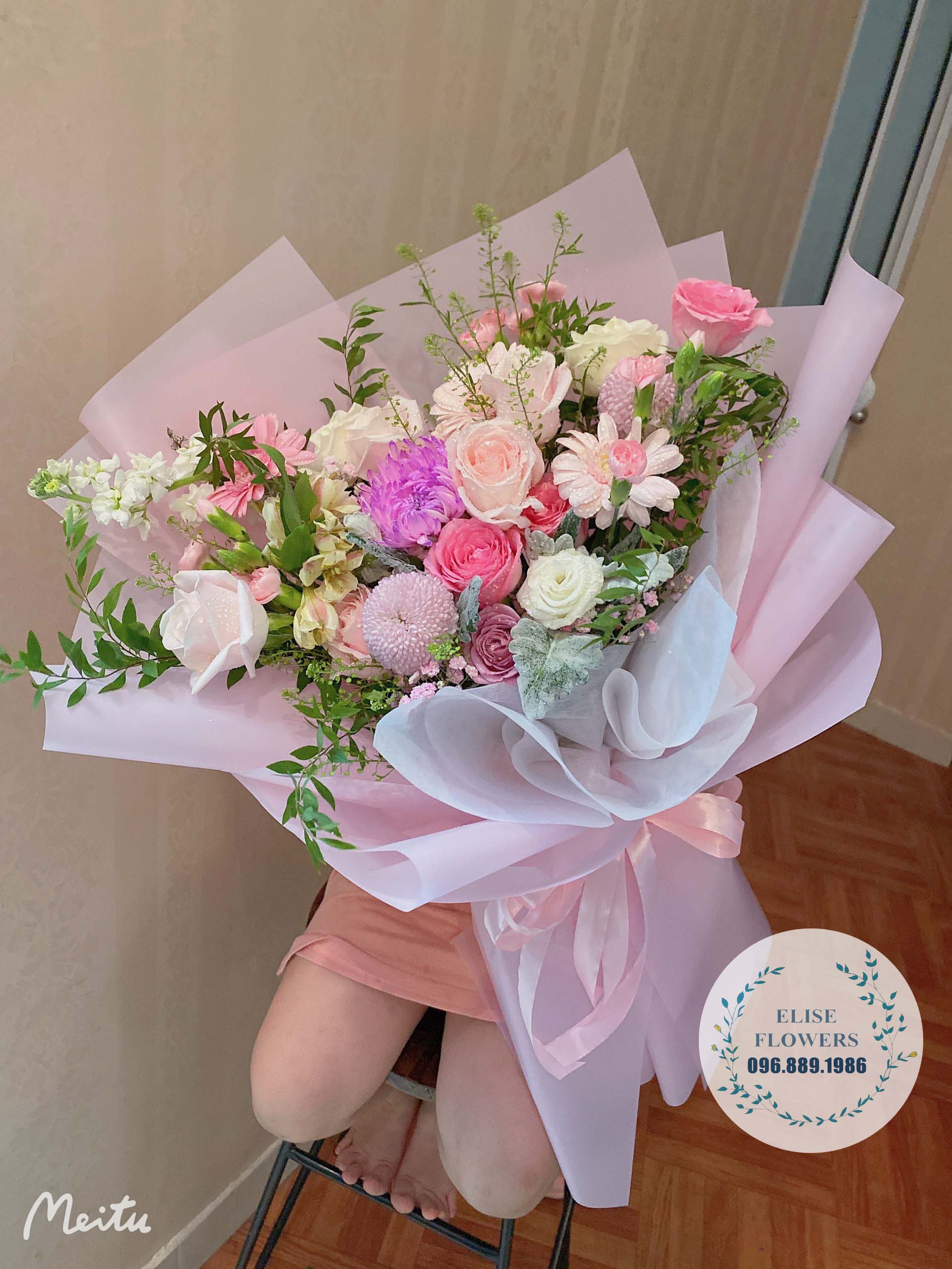 bó hoa sinh hật đẹp màu hồng mộng mơ - hoa sinh nhật quận ầu giấy Hà Nội - dịch vụ điện hoa sinh nhật hà nội