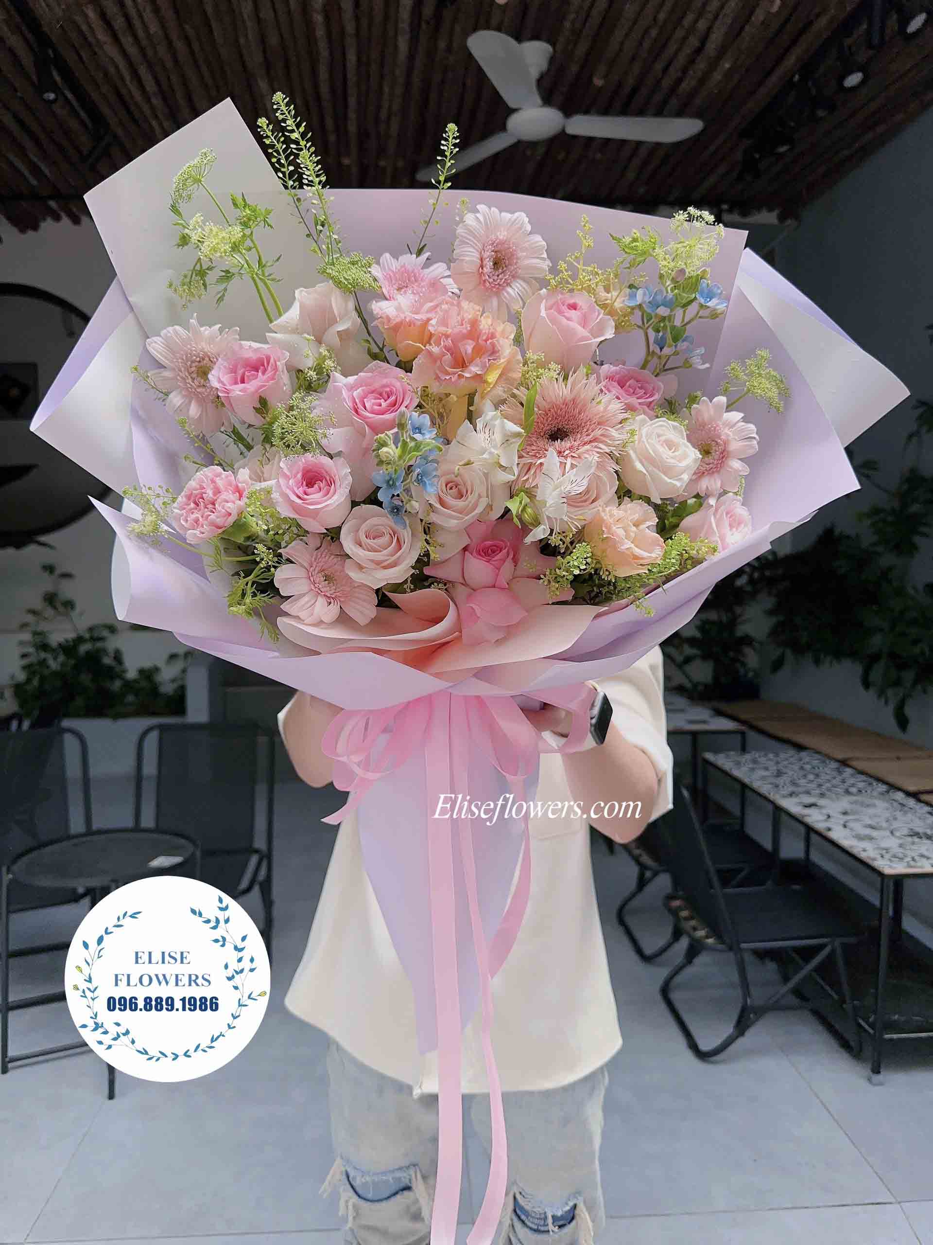 Bó hoa tặng bạn gái đẹp nhất | Bó hoa tươi màu hồng xinh xắn tại Hà Nội 