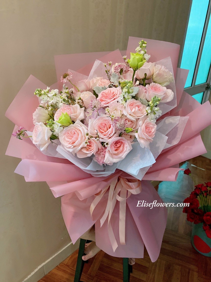 Bó hoa tone hồng baby tặng bạn gái. Bó hoa đẹp tặng bạn gái ở  Hà Nội