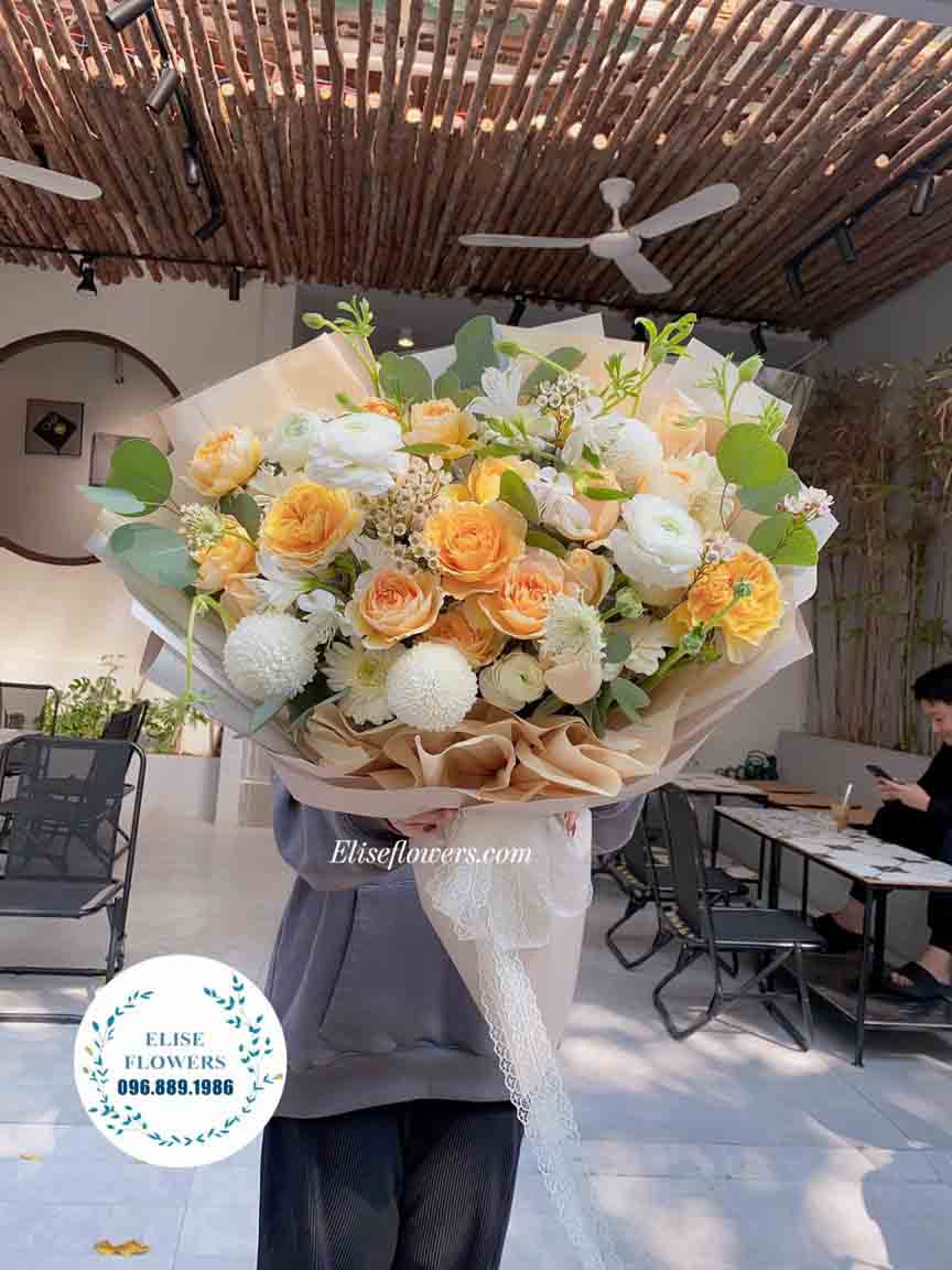 Bó hoa đẹp ở Hà Nội | Bó hoa màu vàng nhẹ nhàng chúc mừng sinh nhật bạn gái | HOA TƯƠI HÀ NỘI