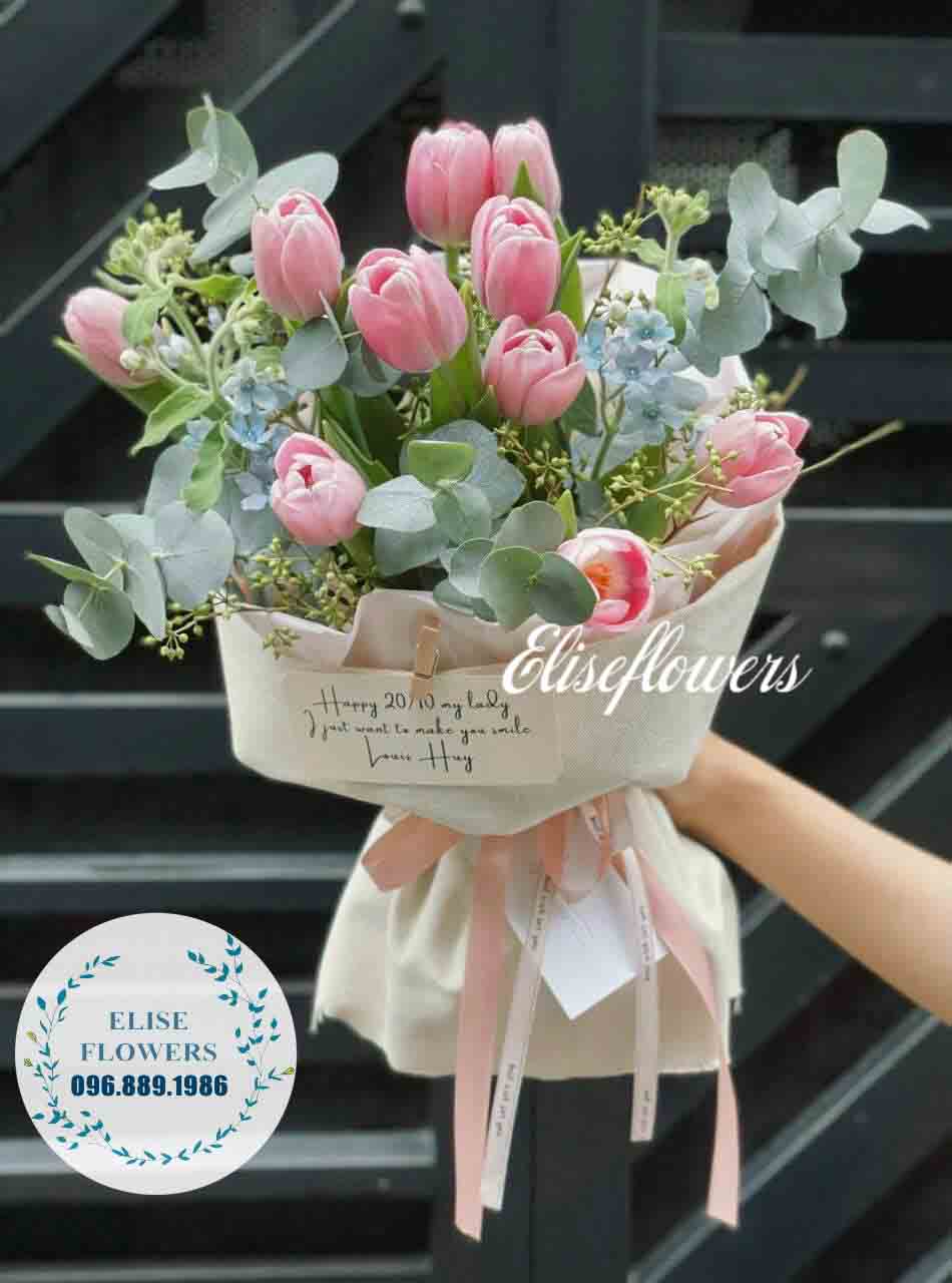 Bó hoa Tulip màu hồng tặng bạn gái dễ thương | Bó hoa Tulip đẹp nhất tại Hà Nội 